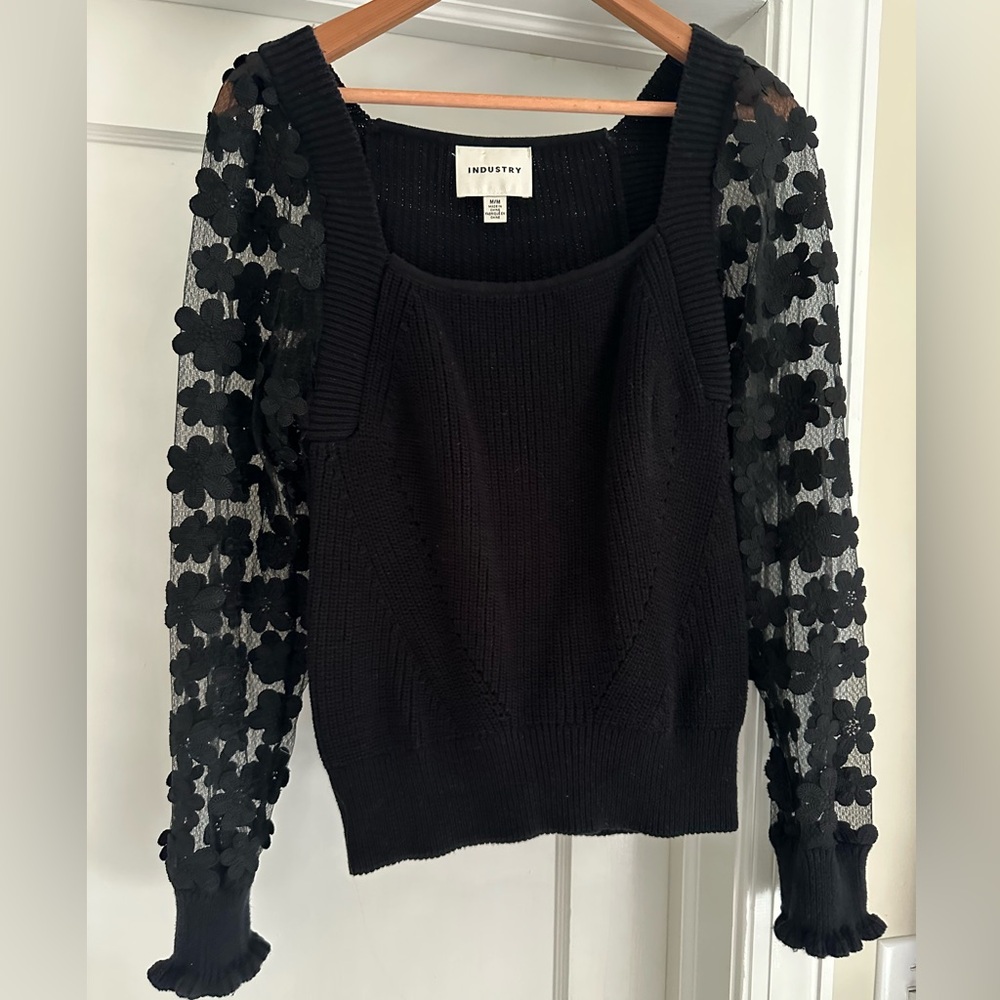 Black Lace Sleeve Sweater